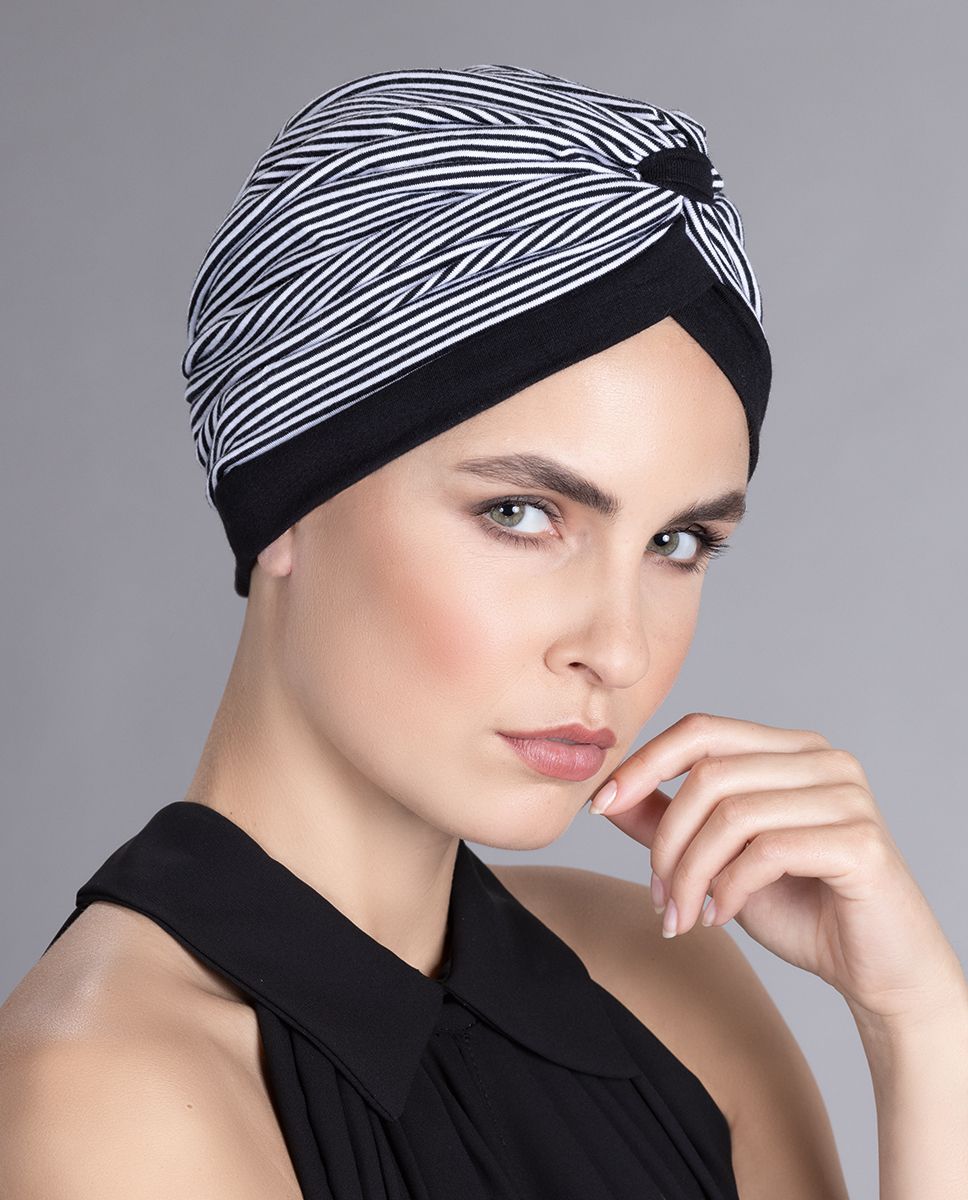 Ellen´s Headwear Turbante Kiona padrão  - Black Beige