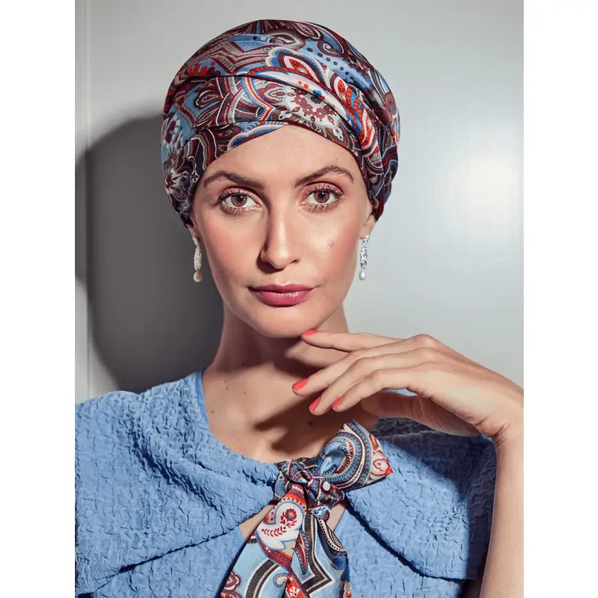 HocMilena Turbante 4042 padr&atilde;o Royal Paisley Blue (100% Seda)