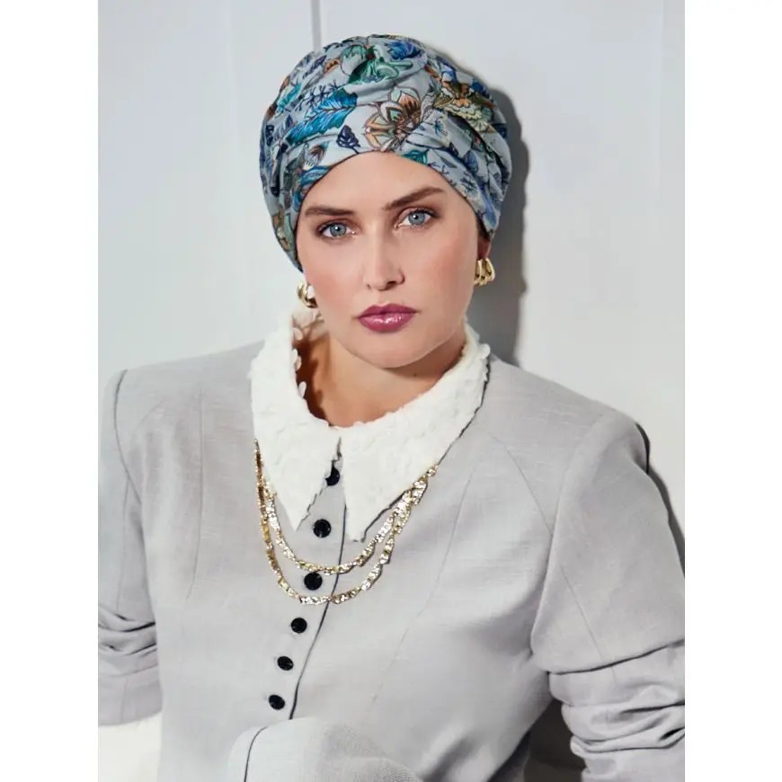 HocCiana Turbante 4091 padrão Paisley Love Blue/Grey (100% Seda)